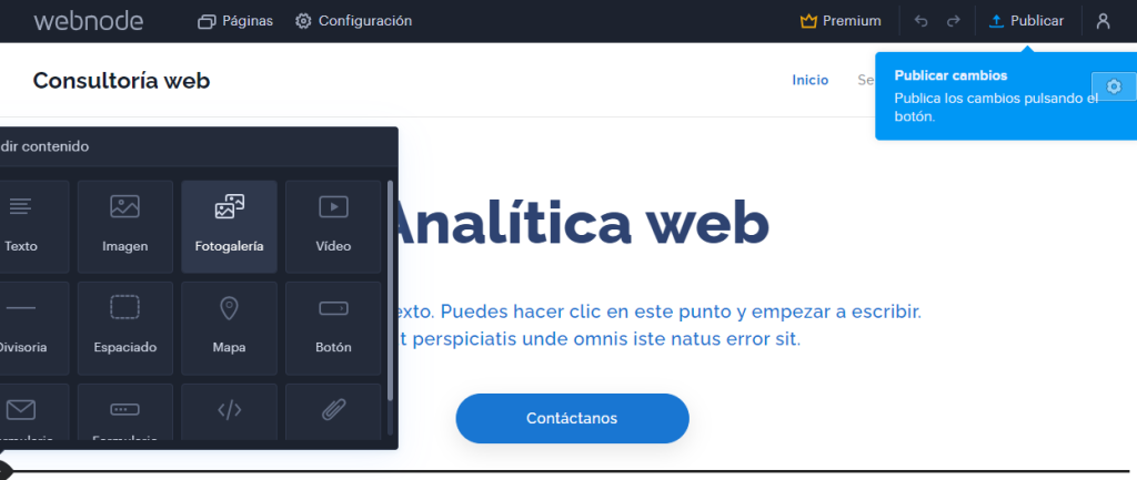 Sistema arrastrar y soltar en WebNode
