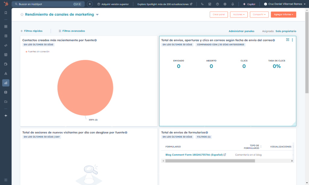 HubSpot dashboard